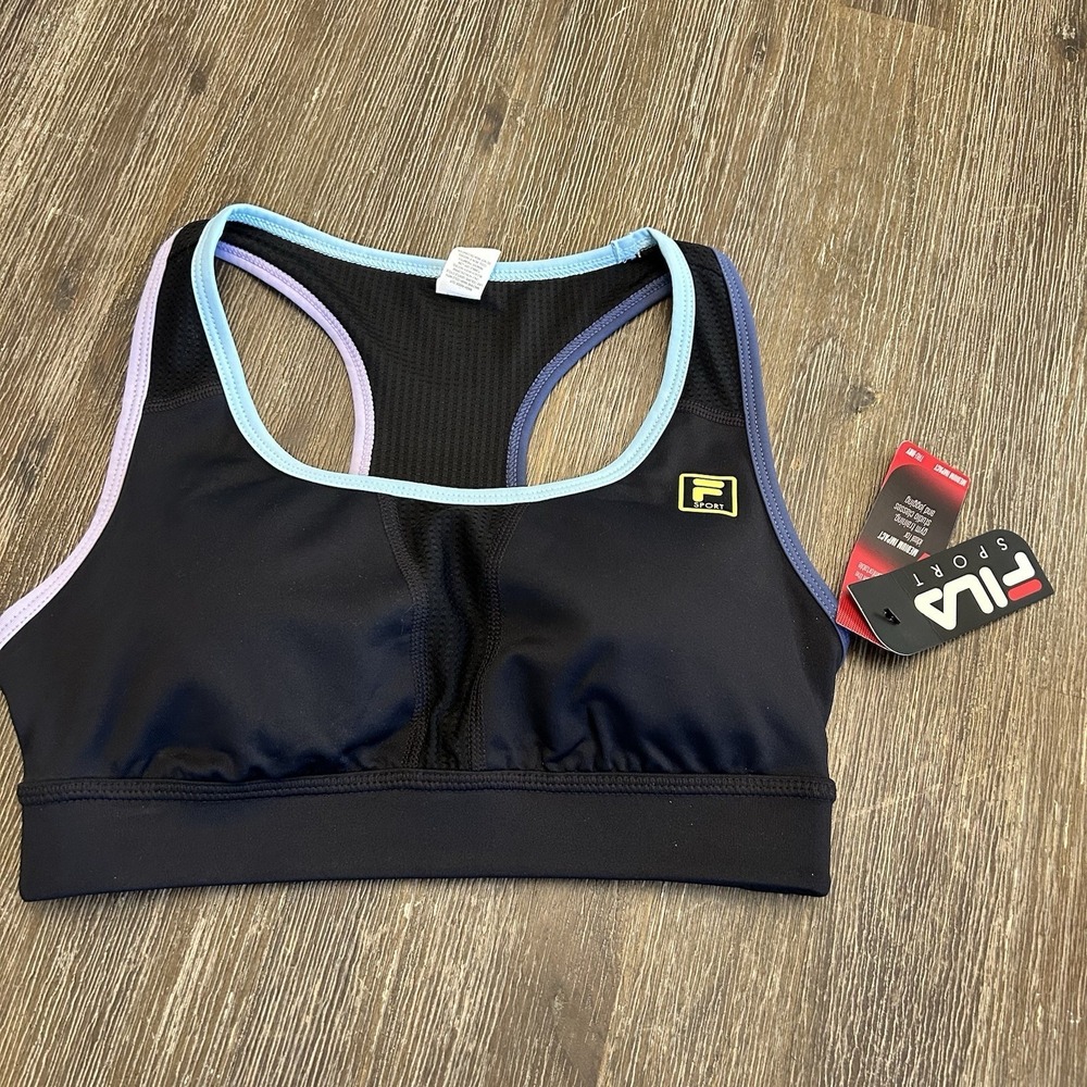Women's Fila‎ Sports Bra Small Medium Impact Performance Jogging Training Black